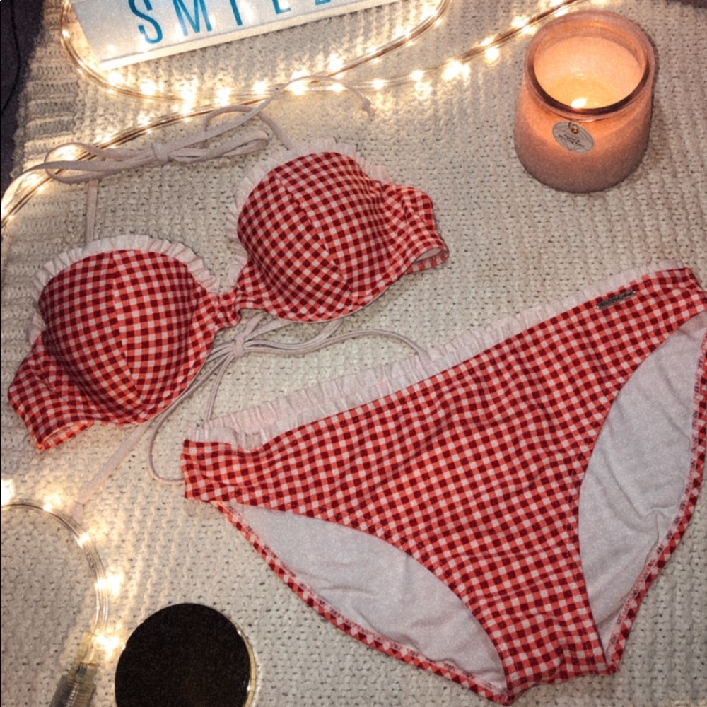 Vintage small checkered strapless bikini